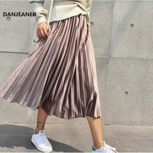 Load image into Gallery viewer, Spring 2020 Women Long Metallic Silver Maxi Pleated Skirt Midi Skirt High Waist Elascity Casual Party Skirt Vintage