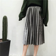 Load image into Gallery viewer, Spring 2020 Women Long Metallic Silver Maxi Pleated Skirt Midi Skirt High Waist Elascity Casual Party Skirt Vintage