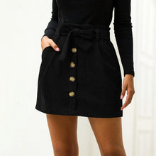 Load image into Gallery viewer, Lady&#39;s Corduroy Skirt New Fashion Hight Waist Pocket Button Bow Bodycon Elastic Short Skirt mujer moda 2020
