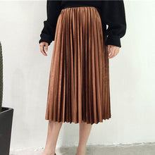 Load image into Gallery viewer, Spring 2020 Women Long Metallic Silver Maxi Pleated Skirt Midi Skirt High Waist Elascity Casual Party Skirt Vintage
